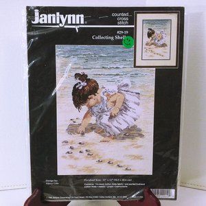 Vintage '96 Janlynn #29-19 Cross-Stitch Kit 'Collecting Shells' by Nancy Cole